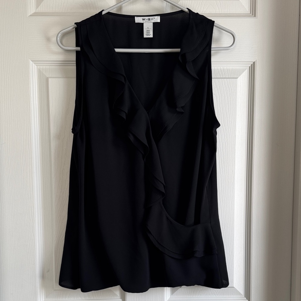 White House Black Market Ruffled Black Blouse